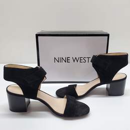 Nine West Women's Suede  Black Garden Bay Block Heel Sandals Sz 8.5M