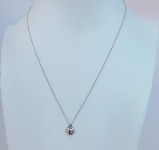 Tiffany & Co 925 Heart Lock Keyhole Pendant Cable Chain Necklace 2.3g image number 1