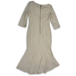 Womens White Ruffle 3/4 Sleeve Cowl Neck Back Zip Bodycon Dress Size 6 alternative image