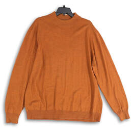 Mens Orange Knitted Long Sleeve Mock Neck Pullover Sweater Size XL