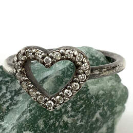 Designer Pandora S925 ALE 52 Sterling Silver Rhinestone Heart Band Ring