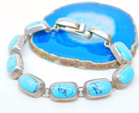 925 Faux Blue Stone Link Bracelet 30.3g image number 4