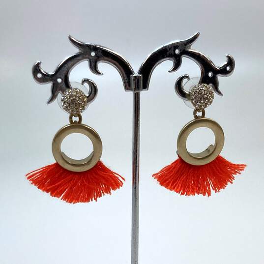 Designer J. Crew Gold-Tone Cubic Zirconia Orange Thread Tassel Drop Earrings image number 1