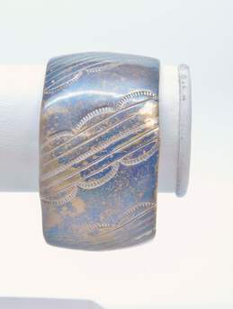 Vintage Sterling Silver J Signed Wide Chunky Etched Cuff Bracelet 42.0g