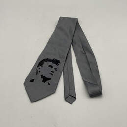 Mens Gray Silk Graphic Adjustable Four In Hand Classic Pointed Necktie