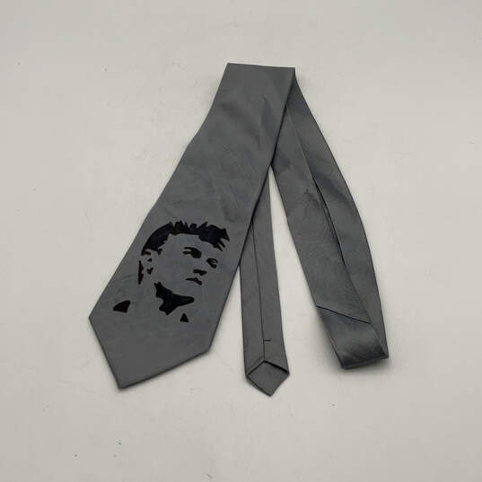 Mens Gray Silk Graphic Adjustable Four In Hand Classic Pointed Necktie image number 1