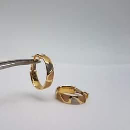 14k Gold Tri Color Brushed Hoop Post Earrings 2.5g