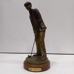 Bronzetone Golfer Sculpture w/ Wooden Base