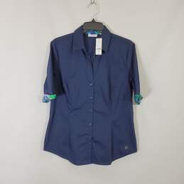 New York & Co Women Navy S/S Button Up Shirt NWT sz L