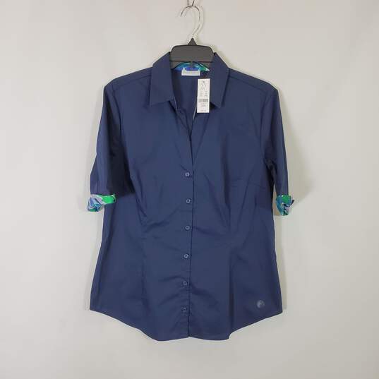 New York & Co Women Navy S/S Button Up Shirt NWT sz L image number 1