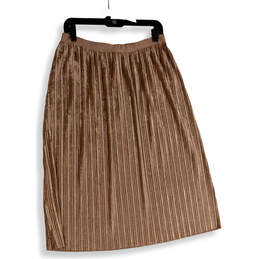 Womens Rose Gold Pleated Elastic Waist Midi A-Line Skirt Size Large