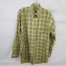 Burberry Men's Yellow Plaid 100% Cotton Button Up Long Sleeve Shirt Size M - AUTHENTICATED