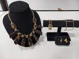 Set Of Assorted Gold Tone & Brown Gemstone Fashion Costume Jewelry