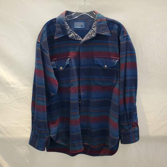 Pendleton Wool Button Up Striped Flannel Shirt Size L image number 1