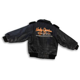 Boys Black Long Sleeve Collared Pockets Leather Motorcycle Jacket Size 5 alternative image