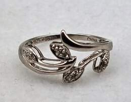 925 Silver Diamond Leaf Design Ring Size 7 - 1.53gr