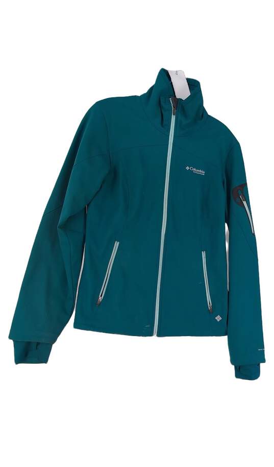 Women's Turquoise Long Sleeve Pockets Full Zip Jacket Size Medium image number 1
