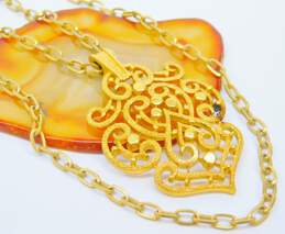 Vintage Crown Trifari Gold Tone Scrolled Pendant On Multi Strand Necklace 42.9g alternative image