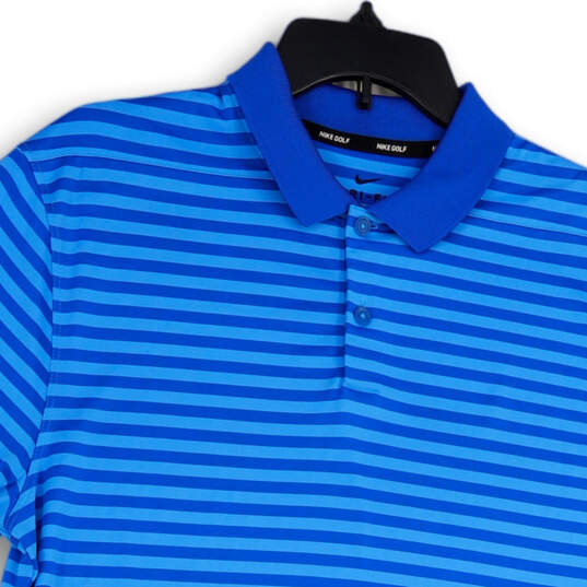 Mens Blue Striped Dri-Fit Short Sleeve Collared Golf Polo Shirt Size Medium image number 3