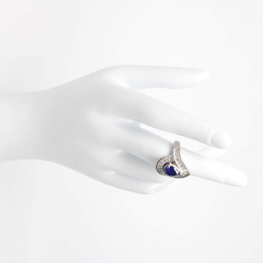 Sterling Silver Blue Sapphire with CZ Accents Ring, Size 6 - 6.4g image number 2