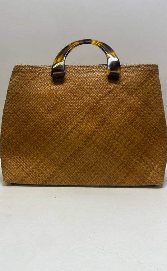 AsiaPhile Tortoise Shell Handle Woven Tote Beige image number 2