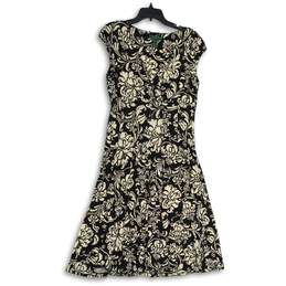 Womens White Black Floral Sleeveless Surplice Neck A-Line Dress Size 12