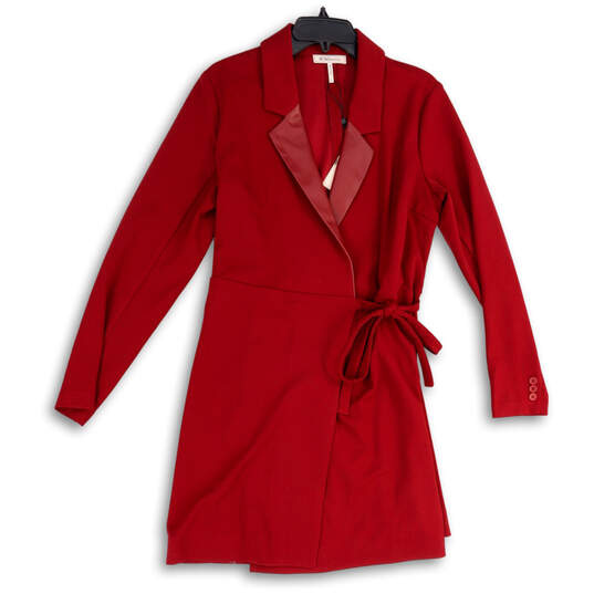NWT Womens Red Notch Collar Long Sleeve Tie Waist Blazer Dress Size M image number 1