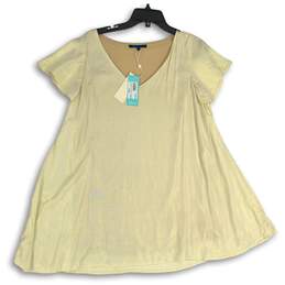 NWT Shore Womens Metallic Gold Cream Shimmer Short Sleeve Swing Mini Dress Sz S