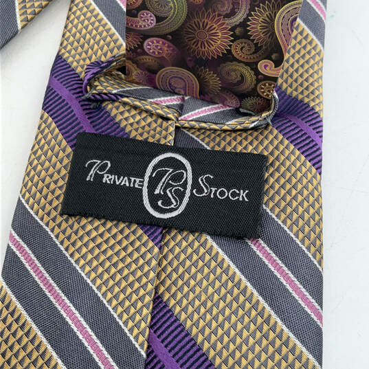NWT Mens Purple Silk Striped Four-In-Hand Adjustable Designer Neck Tie image number 3