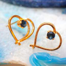 10K Yellow Gold Blue Topaz Heart Stud Earrings - 0.9g