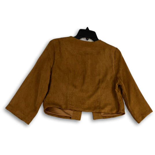 NWT Womens Tan Faux Suede Long Sleeve Open Front Cropped Jacket Size 8 image number 4