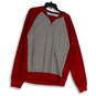 Mens Gray Red Round Neck Long Sleeve Pullover Sweatshirt Size Large image number 1