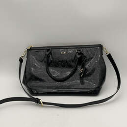 Womens Black Leather Bag Charm Double Handle Adjustable Strap Satchel Bag