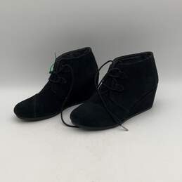 Womens Black Suede Almond Toe Wedge Heel Lace Up Ankle Booties Size 9.5