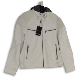 NWT Womens White Black Long Sleeve Hooded Full-Zip Jacket Size L