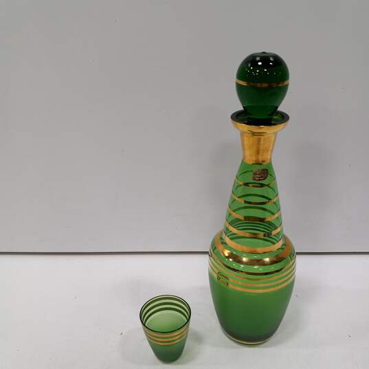 Vintage Bohemia Crystal Green Decanter with Cup image number 1