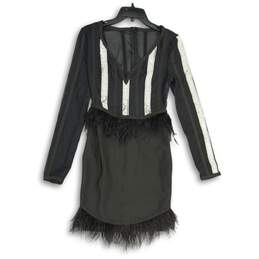 Personal Privilege Womens Black Silver Fringe V-Neck Back Zip Mini Dress Size M