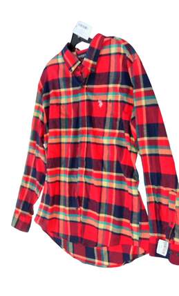 NWT Mens Red Plaid Long Sleeve Collared Button Up Shirt Size XL