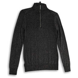 Womens Black Heather Turtleneck Long Sleeve Cutout Pullover Sweater Size M alternative image