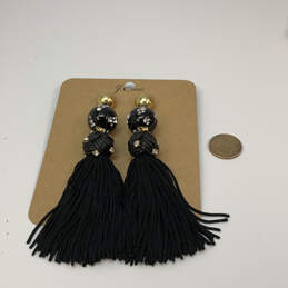 Designer J. Crew Gold-Tone Clear Rhinestone Black Tassel Dangle Earrings alternative image