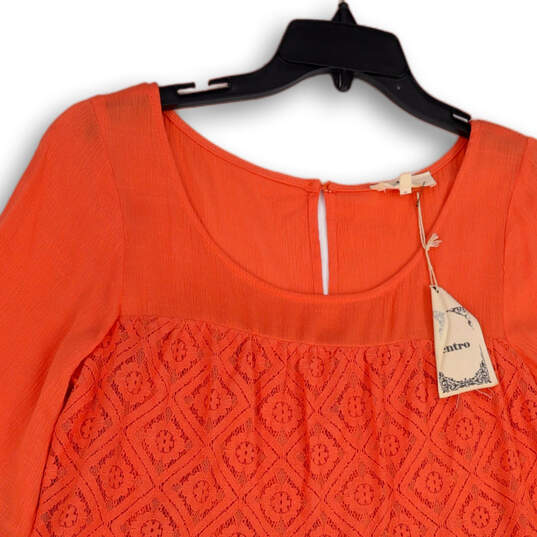 NWT Womens Orange Bell Sleeve Round Neck Key Hole Back Mini Dress Size S image number 3