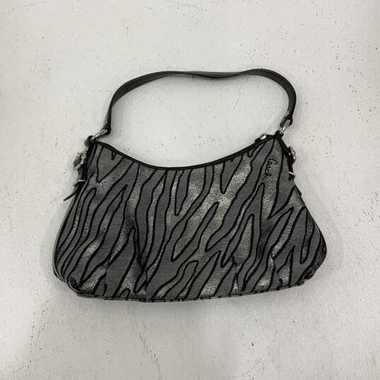 Womens Silver Gray Zebra Print Leather Inner Pocket Zipper Top Shoulder Bag image number 2