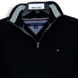 Mens Black Long Sleeve Knit Mock Neck Quarter Zip Pullover Sweater Size XL image number 4