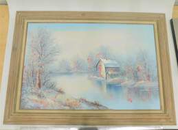 Signed Henderson Landscape Oil On Canvas Painting Barn Scene