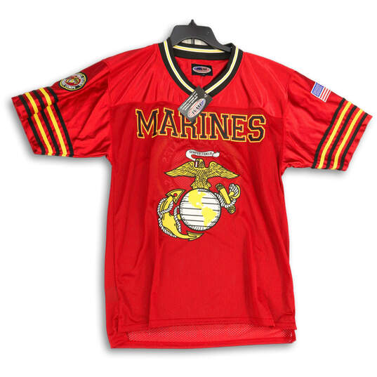 NWT Mens Red Yellow United States Marines Semper Fi Football Jersey Size M image number 1