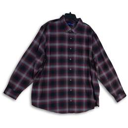 APT. 9 Mens Purple Plaid Long Sleeve Spread Collar Button-Up Shirt Size 2XB