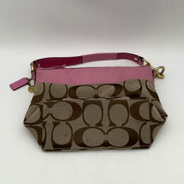Womens Brown Pink Canvas Monogram Inner Pockets Zipper Classic Shoulder Bag alternative image