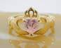 14K Yellow Gold Pink CZ Claddagh Ring 3.3g image number 1