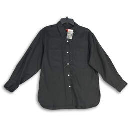 NWT Mens Black Pleated Long Sleeve Collared Button-Up Shirt Size Medium