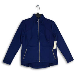 NWT Womens Blue Mock Neck Long Sleeve Full-Zip Jacket Sz 00P (US Size 0/2)